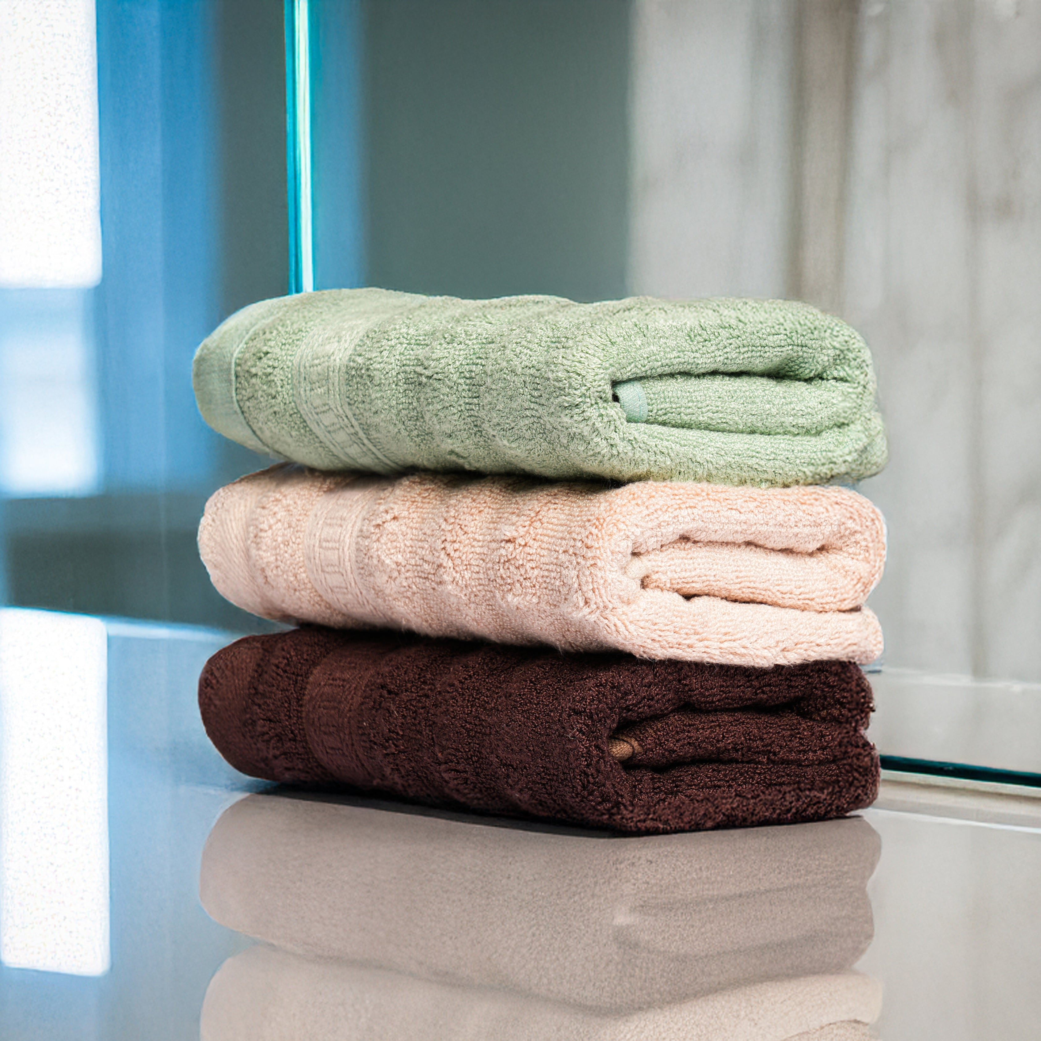 Caimla 100% Bamboo Washcloth - Highly Absorbent & Eco-Friendly Face Towels for Sensitive Skin - Perfect for Adults, Kids, and Babies | 12 X 12 Inches | 550 GSM (Pack of 3 Green, Beige & Brown)