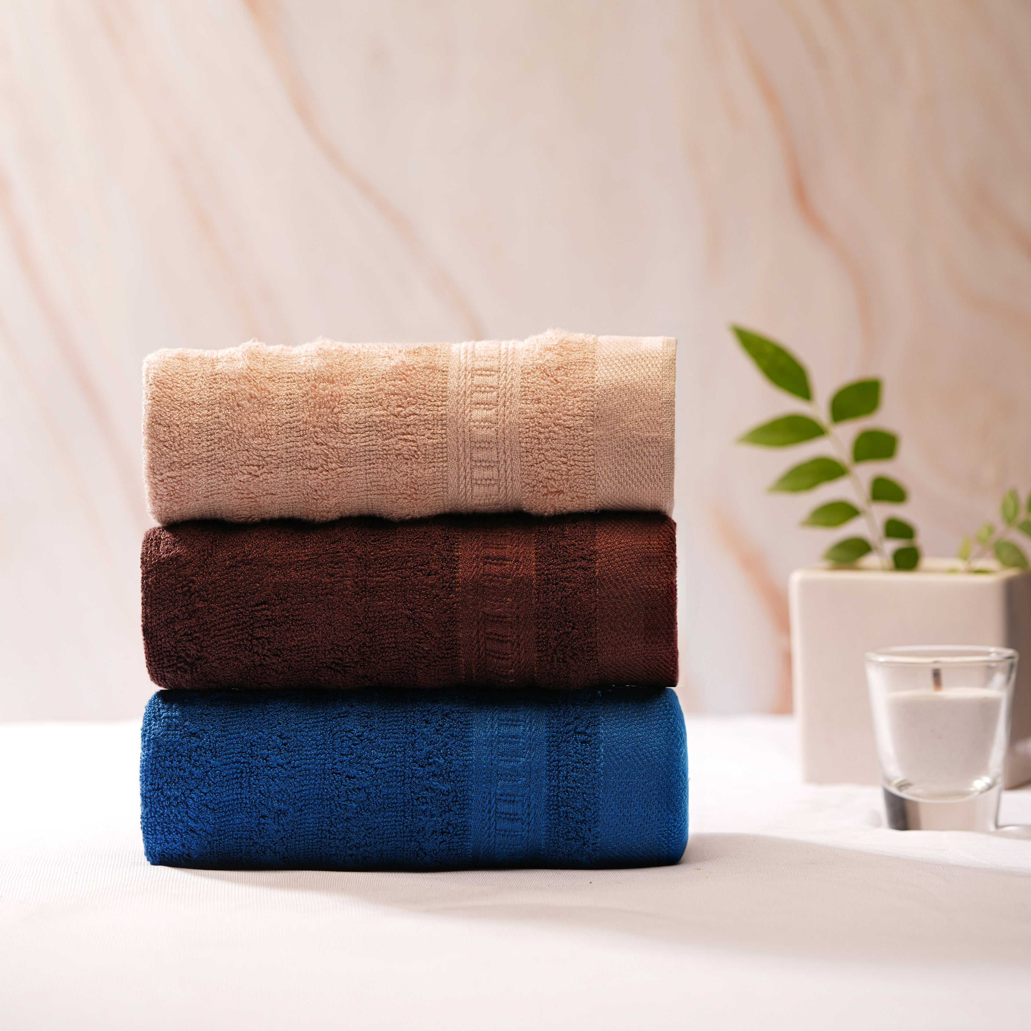 Caimla Luxury 100% Bamboo Face Towel - Ultra-Gentle, Skin-Friendly, and Antibacterial - Ideal for Makeup Removal, Spa, and Everyday Use | 12 X 12 Inches | 550 GSM (Pack of 3 Brown, Beige & Blue)