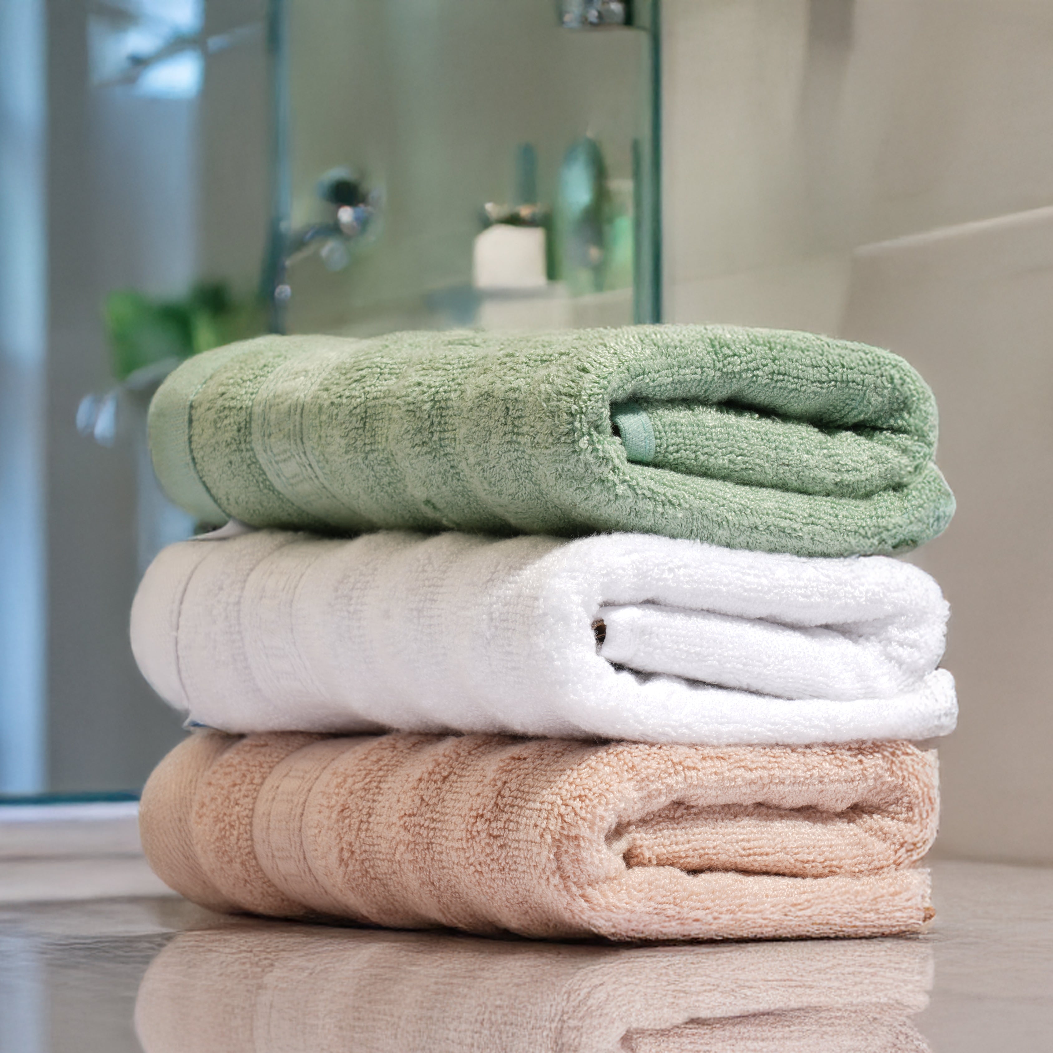 Caimla Premium 100% Bamboo Face Towel - Extra-Soft Towels for Sensitive Skin - Perfect for Skincare, Travel, and Gym | 12 X 12 Inches | 550 GSM (Pack of 3 Beige, White & Green)